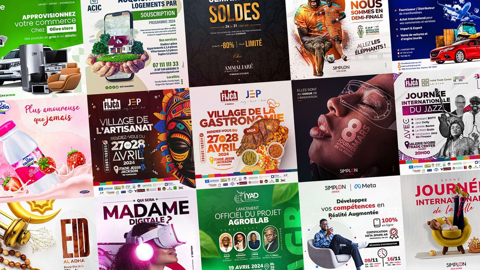 Planche 01 : Caractère & intensité — mosaïque de visuels pour les réseaux sociaux
